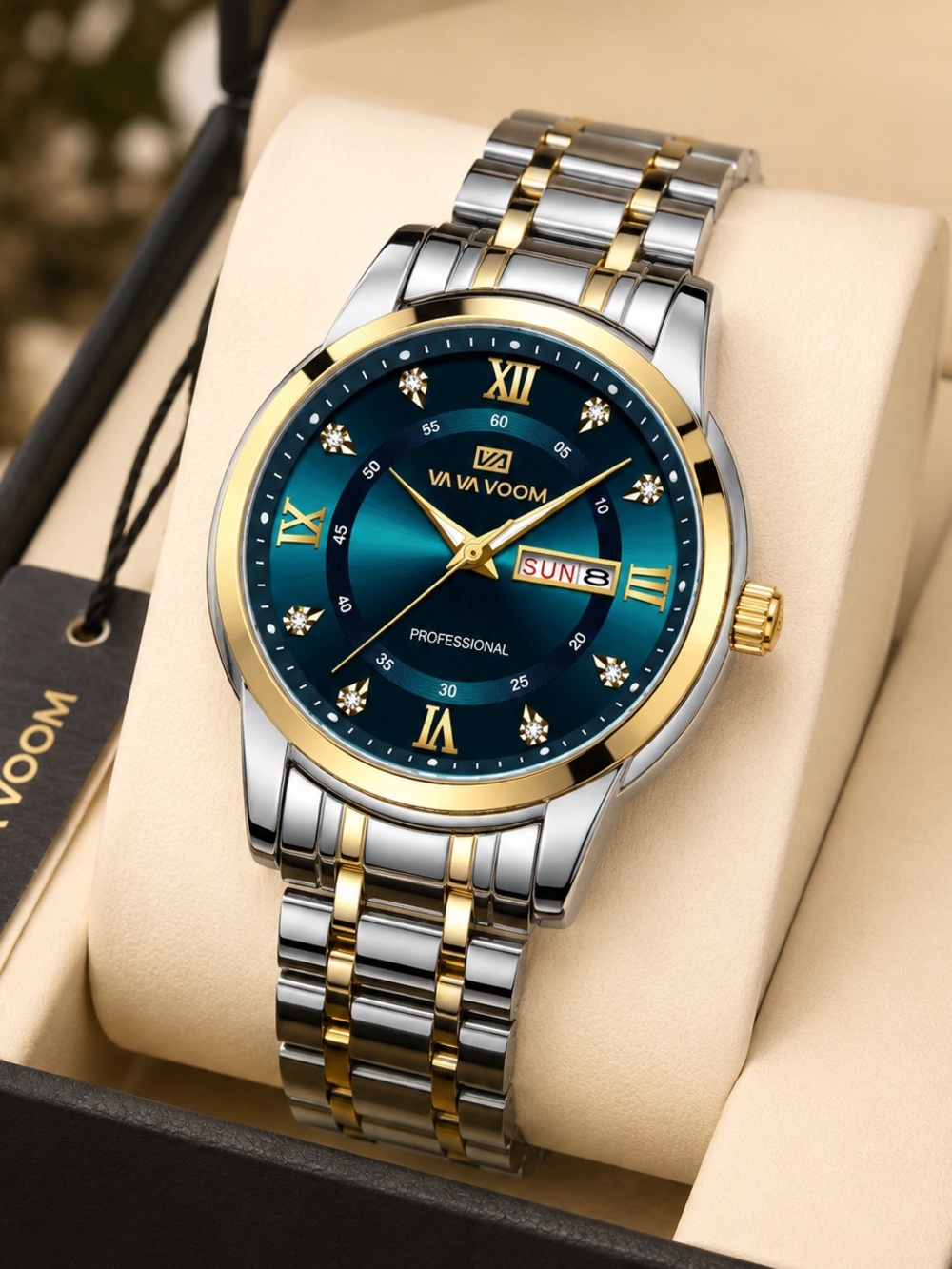 Va Va Voom Two-Tone Gold & Silver Bracelet Watch with Blue Dial